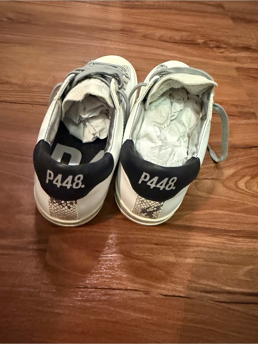 P448 White Sneakers with Snake-Print Trim 38 NWOT